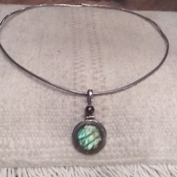 Labradorite, Garnet, and Silver  Pendant - Picture 2 of 8